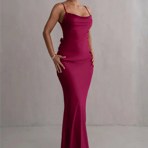 Load image into Gallery viewer, Floral Draped Backless Maxi Long Dress For Women Fashion Spaghetti Strap Sleeveless Bodycon Evening Party Dress Elegant
