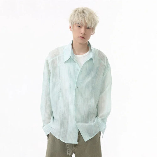 Load image into Gallery viewer, Men&#39;s Shirts New Summer Korean Turn-down Collar Casual Style Stripe Tie Dyeing Long Sleeve Trendy Male Shirt 9W1595
