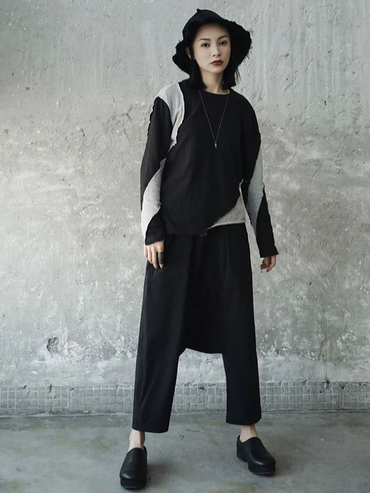 High Elastic Waist Black Knitting Long Cross Pants New Loose Fit Trousers Women Fashion Tide Spring Autumn 2025 JE814