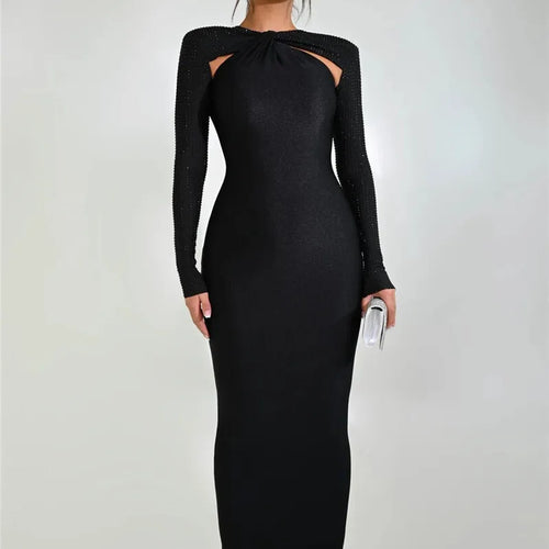 Load image into Gallery viewer, Hollow Out Sparkle Long Sleeve Maxi Dress For Women Glitter Vestidos Robe New Bodycon Shiny Night Club Party Long Dress
