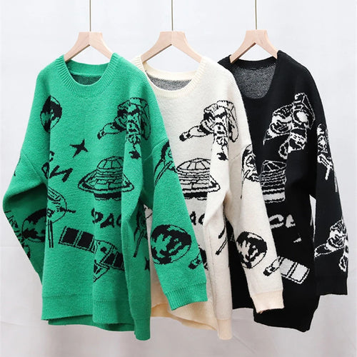 Load image into Gallery viewer, Hip Hop Streetwear Harajuku Oversized Sweater Vintag Retro Jumper UFO Knitted Jumper 2022 Thicken Warm  Pullover C-099
