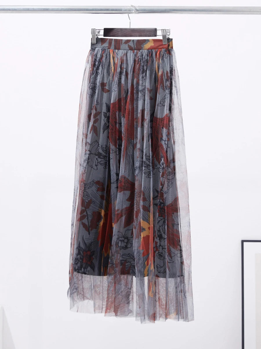 Hit Color Loose Casual Mesh Skirts For Women High Waist Temperament Elegant Skirt Female Fashion Style Fashion New