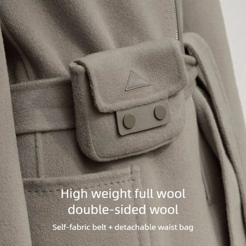 Load image into Gallery viewer, 100% Wool Women's Jacket Coat 2025 Winter New Long Zipper Woolen Coat Woman With Belt Double-sided Tweed Jacket 12544007
