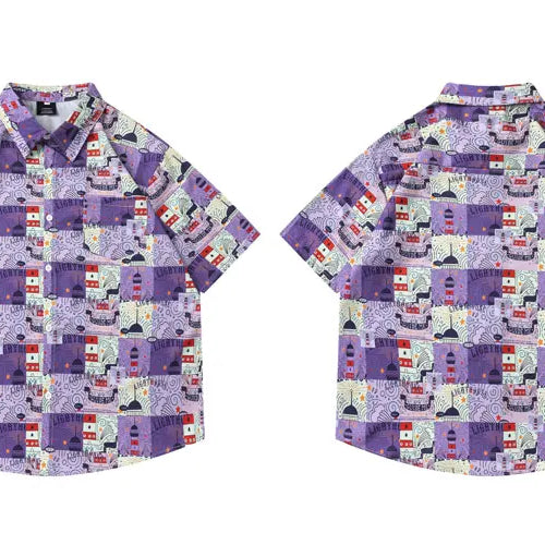 Load image into Gallery viewer, Men Harajuku Hawaiian Shirt Streetwear Graphic Printed Button Up Beach Summer Blouse Hip Hop Casual Baggy Short Sleeve Shirts
