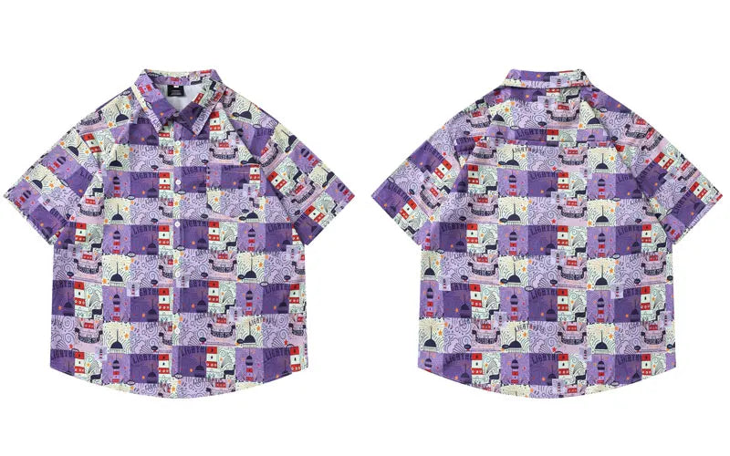 Men Harajuku Hawaiian Shirt Streetwear Graphic Printed Button Up Beach Summer Blouse Hip Hop Casual Baggy Short Sleeve Shirts