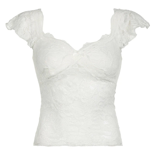 Load image into Gallery viewer, y2k Vintage Fashion White Lace T-shirts for Women Transparent Sexy Bow Sweet Kawaii French Korean Cropped Tops Party
