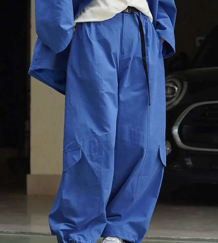 High Waist Blue White Brief Pocket Wide Leg Casual Pants New Trousers Women Fashion Tide Spring Autumn 2025 1DH9590