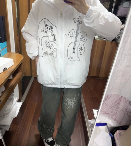 Outdoor Sun Protection Y2k Aesthetic Cartoon Jackets Women Grunge Thin Simple Hooded Coat Streetwear Casual Zipper Femme Tops