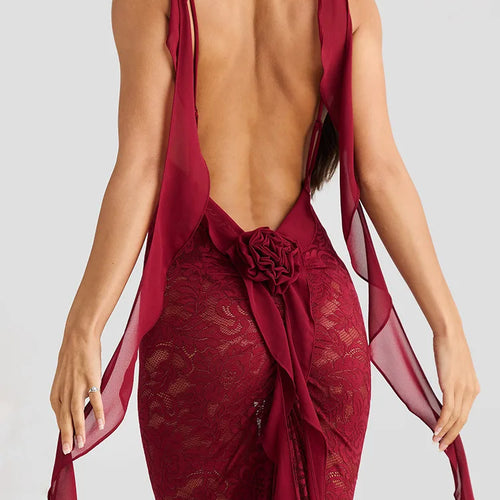 Load image into Gallery viewer, Sexy Sleeveless Lace Patchwork Print Women Backless Party Evening Dress 2024 New Trailing Long Skirt Flowing Vestido
