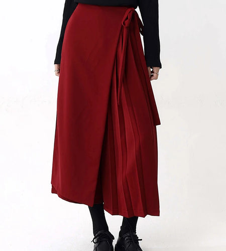High Elastic Waist Red Pleated Bandage Elegant Wide Leg Pants New Trousers Women Fashion Tide Spring Autumn 2025 1DH9565
