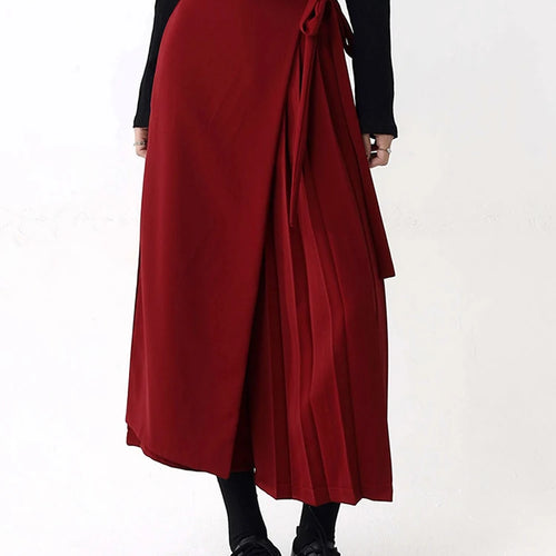 Load image into Gallery viewer, High Elastic Waist Red Pleated Bandage Elegant Wide Leg Pants New Trousers Women Fashion Tide Spring Autumn 2025 1DH9565
