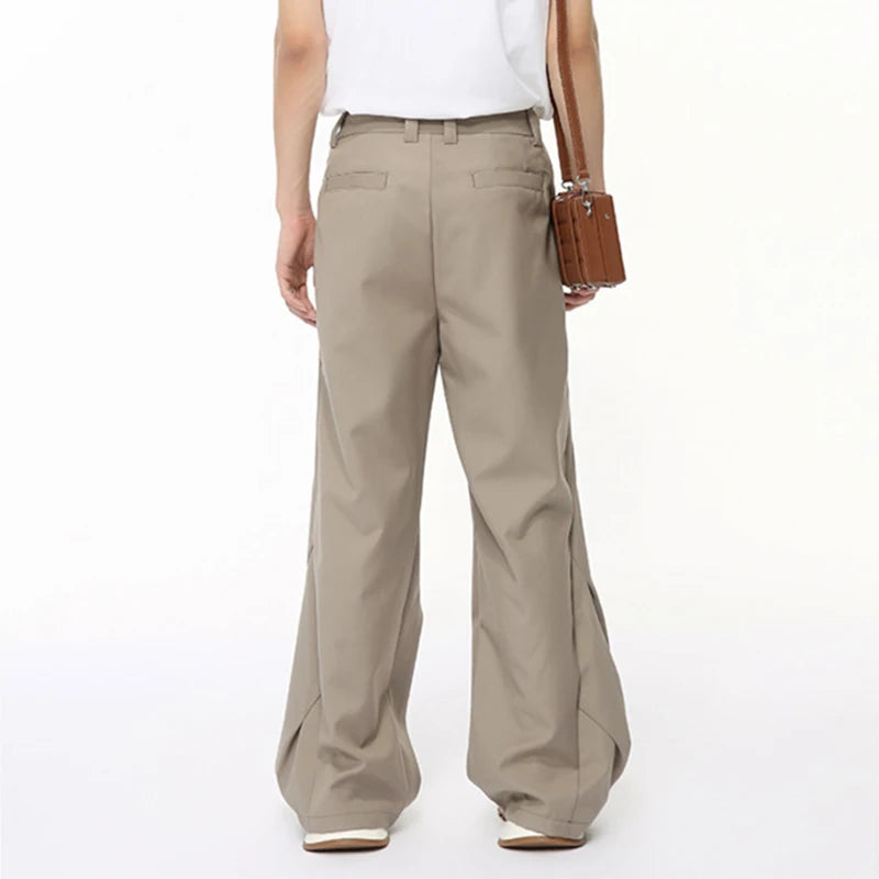 Niche Style Men's Suit Pants Oblique Fold Straight Summer Male Loose Trousers Wide Leg Casual Bottom Tide 9C6381