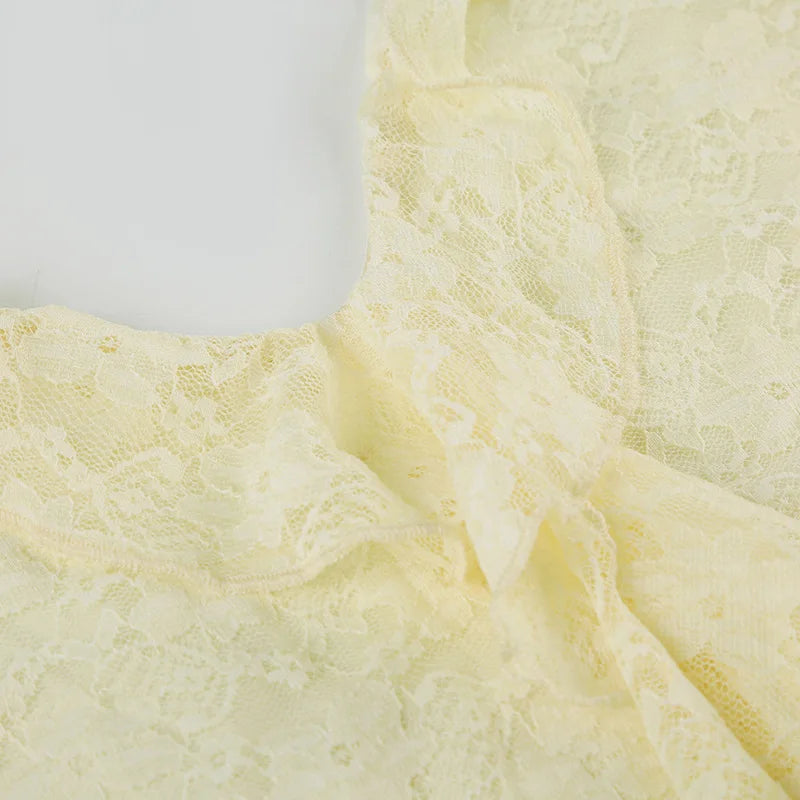 Lace Sleeveless Ruffle Sexy Mini Dress For Women Robe Elegant Deep V Neck Backless Bodycon Club Party Dress Vestido