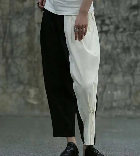 High Waist Black Color-block Drawstring Long Pants New Loose Fit Trousers Women Fashion Tide Spring Autumn 2025 1DF7980