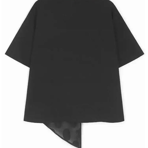 Load image into Gallery viewer, Women Black Dot Irregular Hem Big Size Casual T-shirt New Round Neck Short Sleeve Fashion Tide Spring Summer 2025 1DH9968
