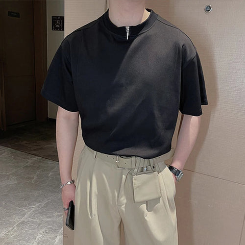 Load image into Gallery viewer, Loose Men&#39;s Short Sleeve T-shirt 2024 Summer New Solid Color Neckline Half Zipper Design Fashion Trend Casual Top 9C5657
