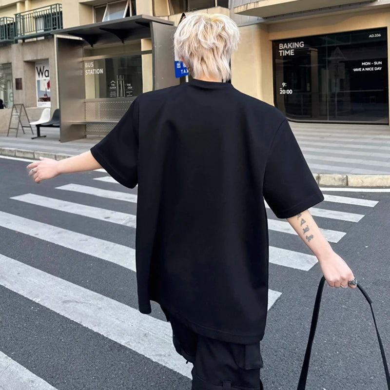 Summer New Trendy Men's T-shirt Short Sleeve Pullover O-neck Beading Male Tees Fashion Tide Summer Menwear Top 9W1793