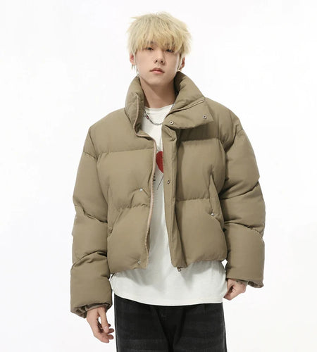Korean Style Men's Parkas Stand Collar Thickened Soli D Color Simple Drawstring Winter Casual Short Padded Jackets 9C8970