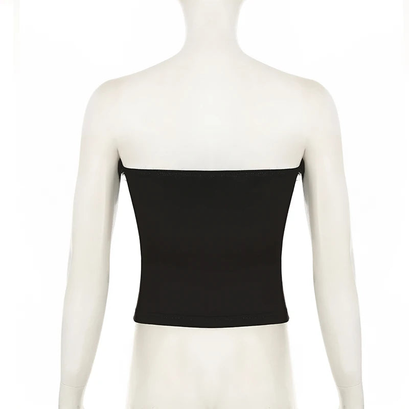 Vintage Butterfly Printed Faux Fur Trim Tube Tops Dark Gothic Off Shoulder Skinny Cropped Tank Top Y2K Hottie Clothes