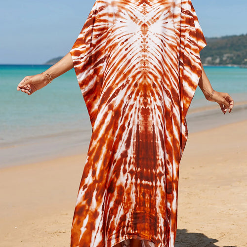 Load image into Gallery viewer, Colorful Kaftan Tunic Beach Cover Up Cover-ups Beach Dress Beach Wear Beachwear Loose Maxi Dress Female Women V4428
