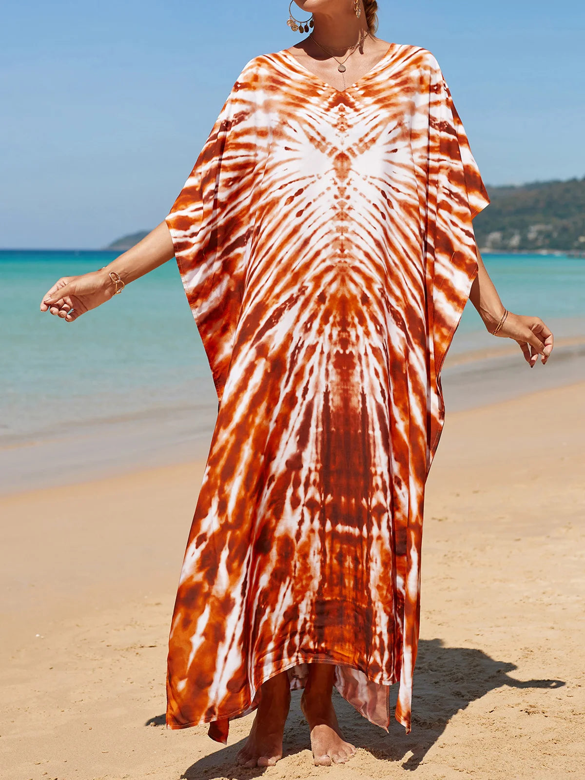 Colorful Kaftan Tunic Beach Cover Up Cover-ups Beach Dress Beach Wear Beachwear Loose Maxi Dress Female Women V4428