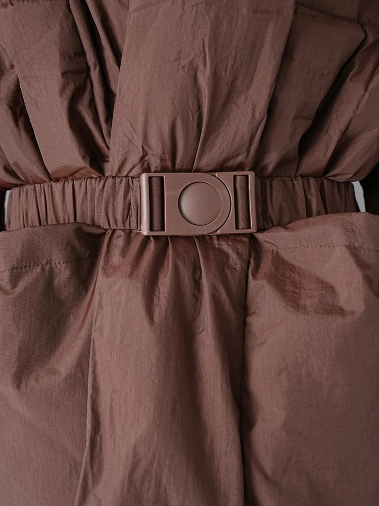 Brown Belted Big Size Keep Warm Cotton-padded Coat Long Sleeve Women Parkas Fashion Tide New Autumn Winter 2025 2Z2885