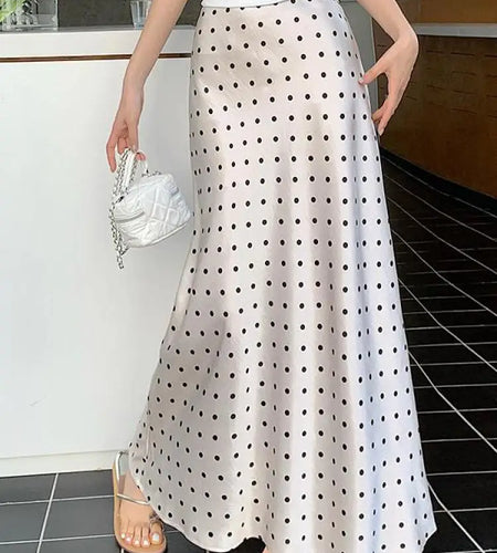 Spring Summer Vintage Black Beige Polka Dot Fishtail Long Skirts Women High Waist Slim Vacation Wrapped Hip Skirt Korean Fashion