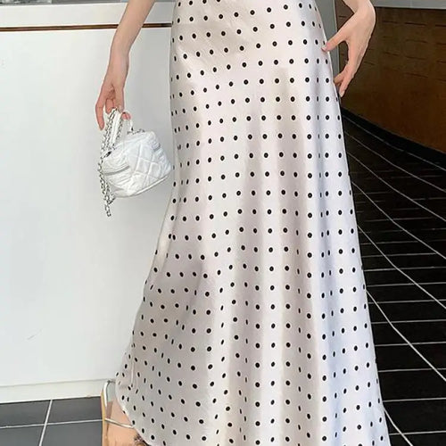 Load image into Gallery viewer, Spring Summer Vintage Black Beige Polka Dot Fishtail Long Skirts Women High Waist Slim Vacation Wrapped Hip Skirt Korean Fashion
