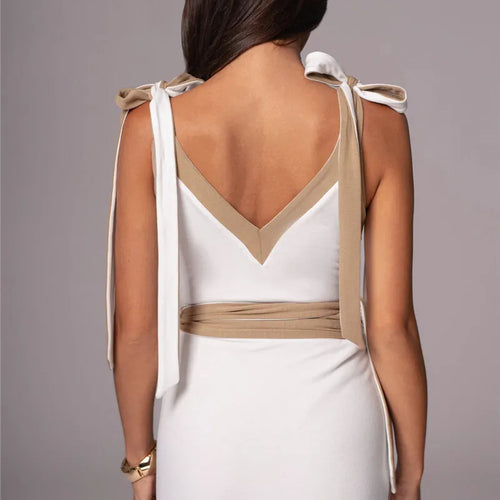 Load image into Gallery viewer, Patchwork Backless Sexy Maxi Dress  Women Fashion Spaghetti Strap V Neck Sleeveless High Split Sexy Long Dress Elegant
