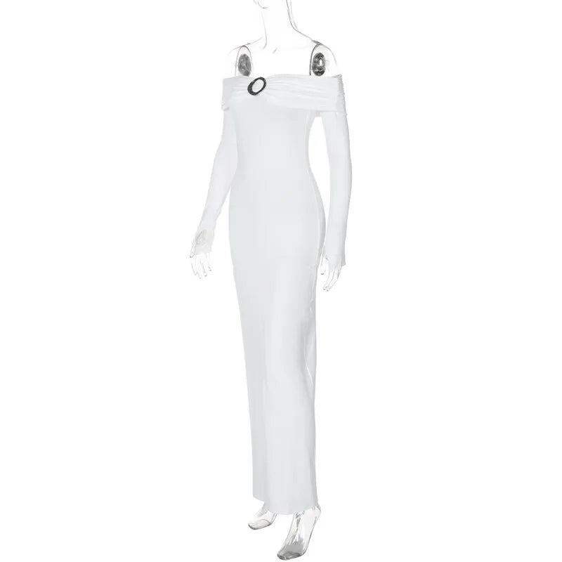 Off-shoulder Long Sleeve Sexy Maxi Dress For Women Autumn New Strapless Backless Bodycon Elegant Club Party Long Dress
