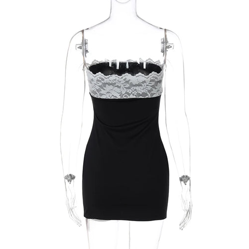 Load image into Gallery viewer, Lace Strapless Sexy Mini Dress For Women Robe Patchwork Off-shoulder Sleeveless Backless High Waist Bodycon Club Dress
