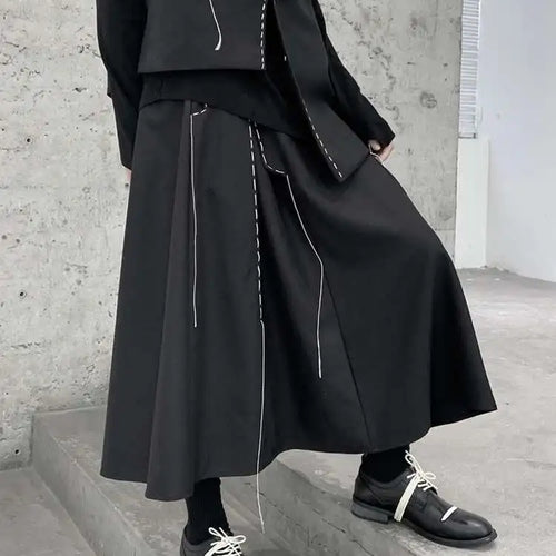 Load image into Gallery viewer, High Elastic Waist Black Topstitched Irregular Ra-line Half-body Skirt Women Fashion Tide New Spring Autumn 2025 1DF1073
