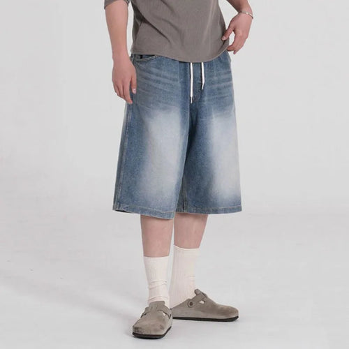 Load image into Gallery viewer, Men&#39;s Washed Wide Leg Denim Shorts New Summer Loose Solid Color Korean Elastici Waist Niche Cropped Trendy Bottoms 9W1637

