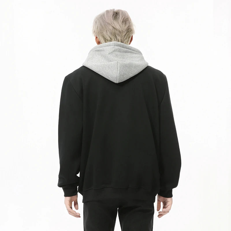 Fake Two-piece Men's Jackets Hooded Drawstring Casual Contrast Color Korean Style Loose Zipper Male Coats Fashion 9C9215