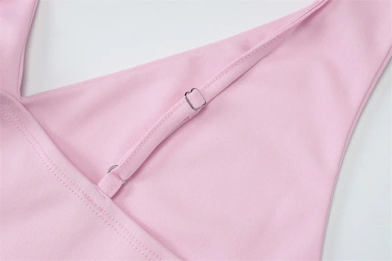 Halter V Neck Ruffle Mini Dress Women Robe Summer New Patchwork Spaghetti Strap Sleeveless High Waist A-line Dress