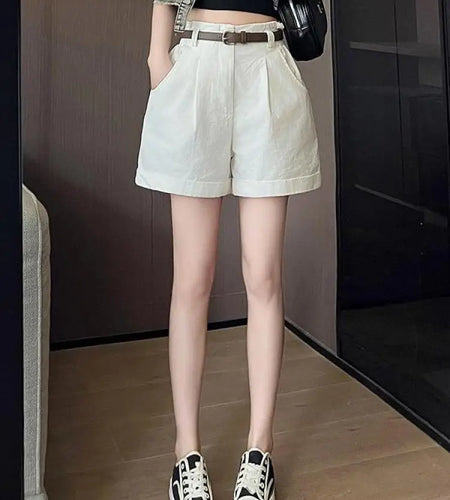 Fashion Women Solid Slim Office Festival A-line Shorts 2024 Summer High Waist Straight Loose Wide Leg Short Pants Casual Popular