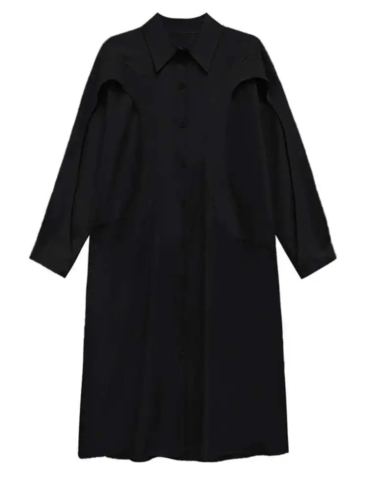 Women Green Rose Red Spliced Big Size Midi Shirt Dress New Lapel Long Sleeve Fashion Tide Spring Autumn 2025 1DH5167