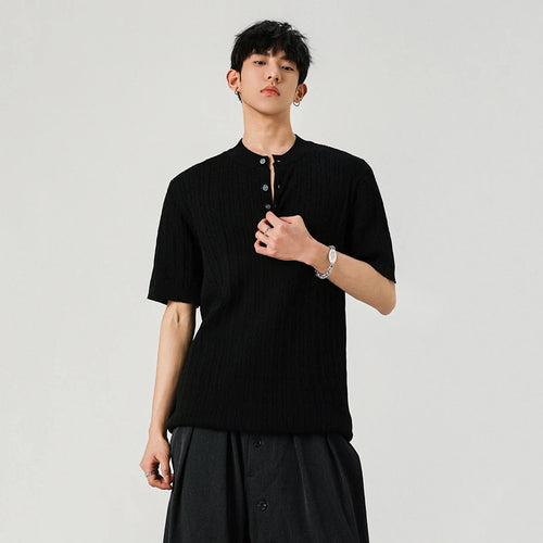 Load image into Gallery viewer, Men&#39;s T-shirts Short Sleeve Button Design New Korean Style Solid Color Round Neck Trendy Simple Male Tees 9W1938
