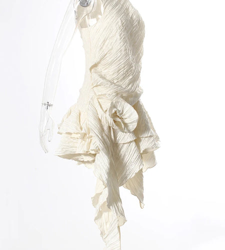 Women Silver Gray Textured Pleated Ruffles Vest Dress New Round Neck Sleeveless Fashion Tide Spring Summer 2025 7AB9278