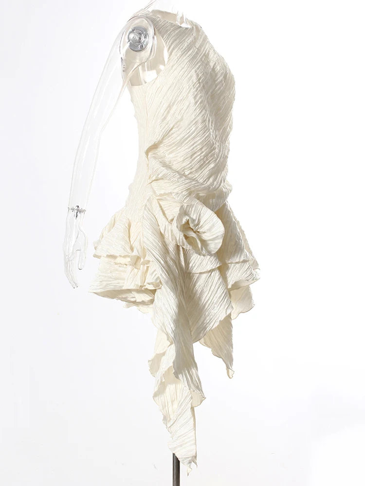 Women Silver Gray Textured Pleated Ruffles Vest Dress New Round Neck Sleeveless Fashion Tide Spring Summer 2025 7AB9278