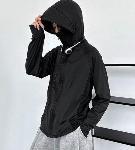 Gray Sunscreen Thin Big Size Casual Jacket New Hooded Long Sleeve Women Coat Fashion Tide Spring Autumn 2025 1DJ1562