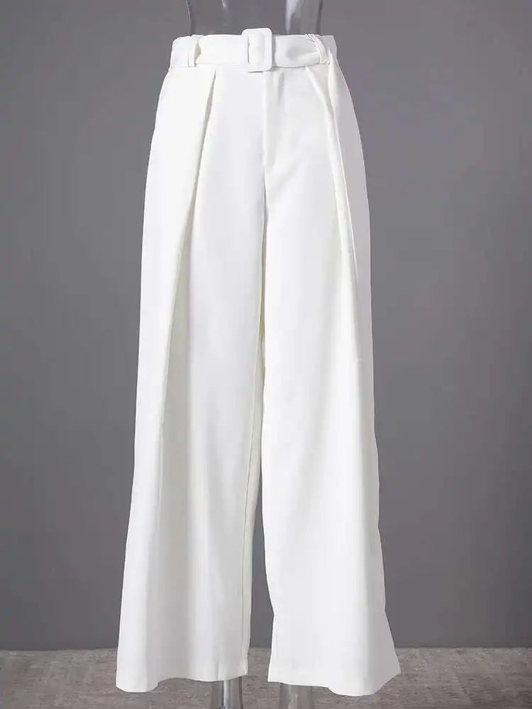 High Elastic Waist White Belted Pleated Long Wide Leg Pants New Trousers Women Fashion Tide Spring Autumn 2025 CPG2807