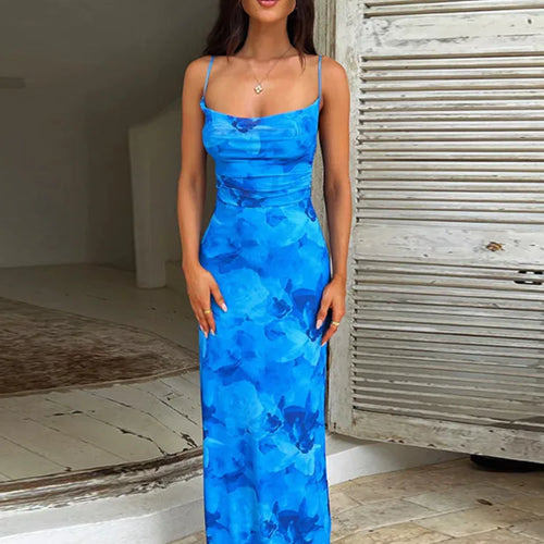 Load image into Gallery viewer, Spaghetti Strap Print Maxi Dress For Women Gown Summer New Sleeveless Backless Bodycon Club Party Long Dress Fashion
