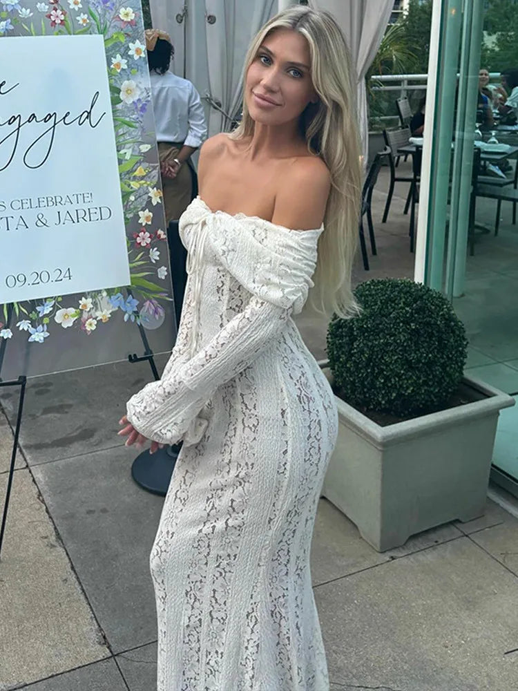 Autumn/Winter Fashion Sexy Lace Tight Dress Women 2025 New Strapless Lace High Waist Tailored Dress Party Evening Dress