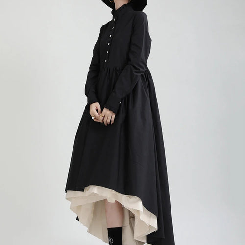 Load image into Gallery viewer, Women Black Layers Irregular Long Elegant Dress New Stand Collar Long Sleeve Fashion Tide Spring Autumn 2025 1DH9894
