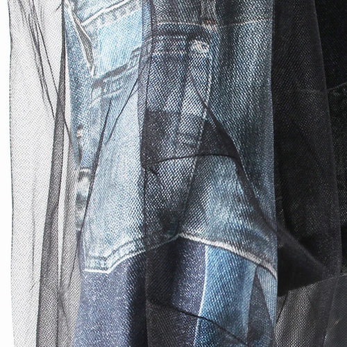 Load image into Gallery viewer, Blue Denim Printed Mesh Big Size Casual Jacket New Lapel Long Sleeve Women Coat Fashion Tide Spring Autumn 2025 7AB9030
