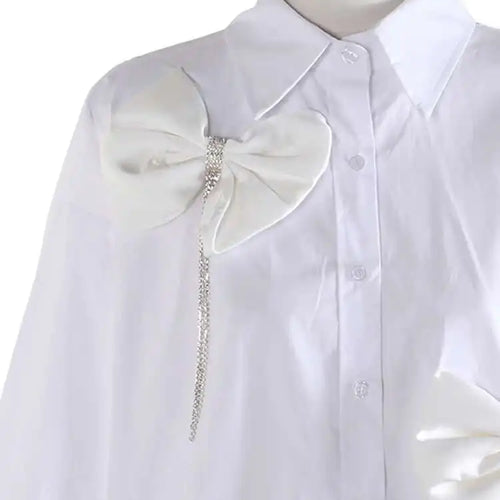 Load image into Gallery viewer, Women White Three-Dimensional Butterfly Bow Big Size Blouse New Lapel Long Sleeve Shirt Fashion Spring Autumn 2025 1DJ0005
