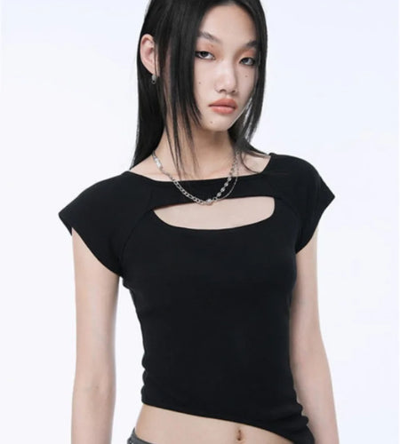 Fake Two Piece Halter Bandage Vest Women Summer Korean Fashion Crop Top Y2k Aesthetic Solid Tee Shirt Femme Hollow Out Camisetas
