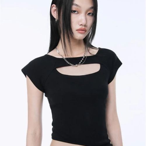 Load image into Gallery viewer, Fake Two Piece Halter Bandage Vest Women Summer Korean Fashion Crop Top Y2k Aesthetic Solid Tee Shirt Femme Hollow Out Camisetas
