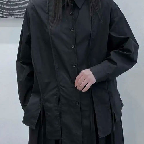 Load image into Gallery viewer, Women Black Irregular Slit Hem Big Size Casual Blouse New Lapel Long Sleeve Shirt Fashion Tide Spring Autumn 2025 1DH5095
